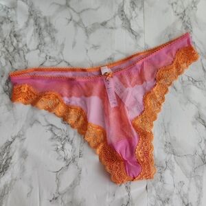 NWT Victoria’s Secret Tease‎ Mesh Thong Panty Pink and Orange XL